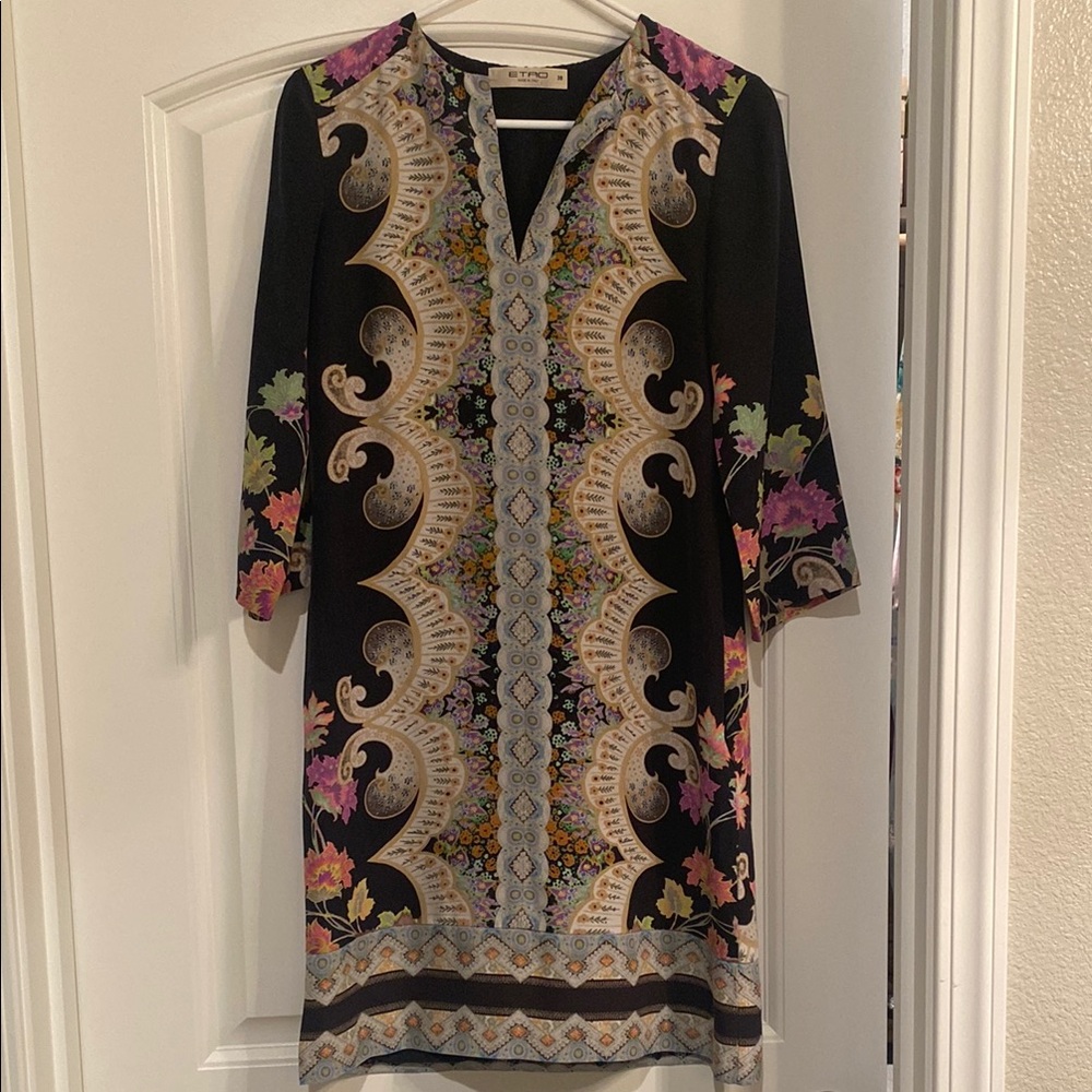 Etro Silk Black and Multicolor Women's Shift Dress